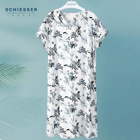 舒雅女士睡裙粘纤梭织家居服2022新款V领印花中裙31/19507D