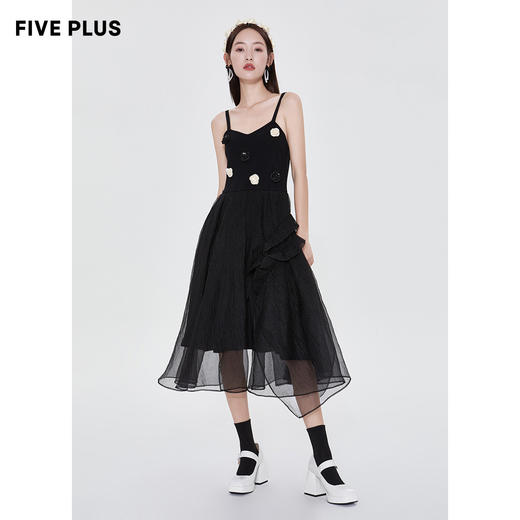 FIVE PLUS新款女春装不规则拼接吊带连衣裙女玫瑰花洋气长裙	2WN1083400 商品图2