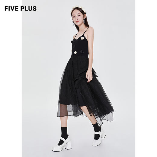 FIVE PLUS新款女春装不规则拼接吊带连衣裙女玫瑰花洋气长裙	2WN1083400 商品图1