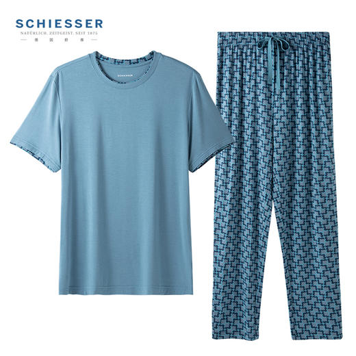 舒雅睡衣男士莫代尔家居服2022春季新款短袖长裤印花套装39/19620H 商品图0