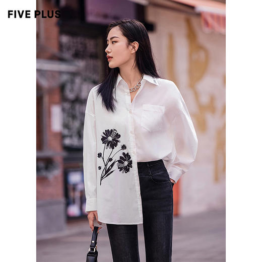 FIVE PLUS新款女夏装气质印花中长衬衫女宽松直筒开襟上衣潮2WN1010220 商品图1