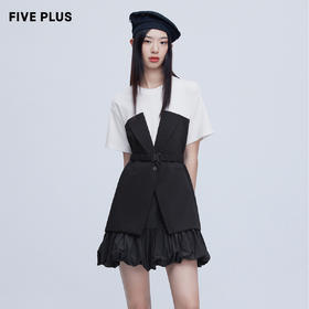 FIVE PLUS新款女夏装设计感拼接连衣裙女圆领短袖高腰蓬蓬裙2WN1080230