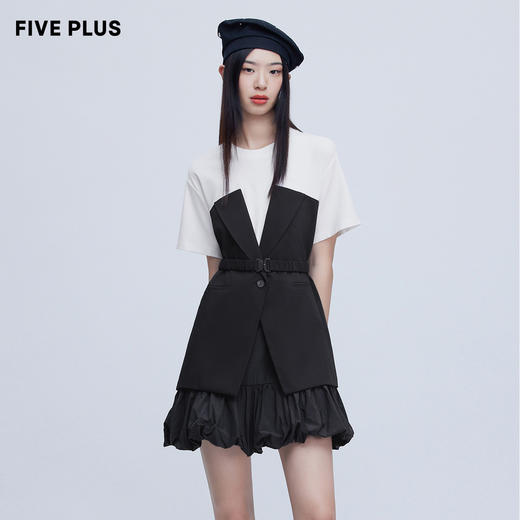FIVE PLUS新款女夏装设计感拼接连衣裙女圆领短袖高腰蓬蓬裙2WN1080230 商品图0