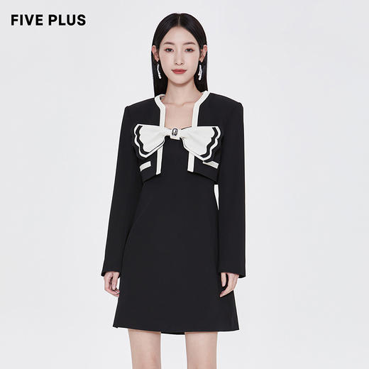 FIVE PLUS2022新款女春装蝴蝶结连衣裙女两件时尚套装搭外套裙2WA1102120 商品图3