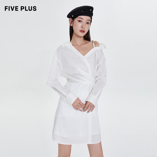 FIVE PLUS新款女夏装盐系气质露肩连衣裙女单排扣高腰衬衫裙2WN1085260 商品图2