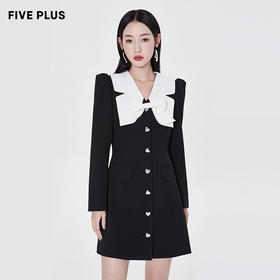 FIVE PLUS新款女春装设计感连衣裙女法式泡泡袖短裙子单排扣2WA1082220