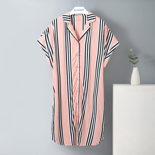 舒雅女士睡裙 粘纤梭织2022春夏新款家居服条纹开衫中裙31/19493D 商品图3