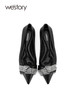 westory2022春季新款亮钻蝴蝶结平底鞋仙女甜美通勤单鞋真皮W22AE53841 商品缩略图3