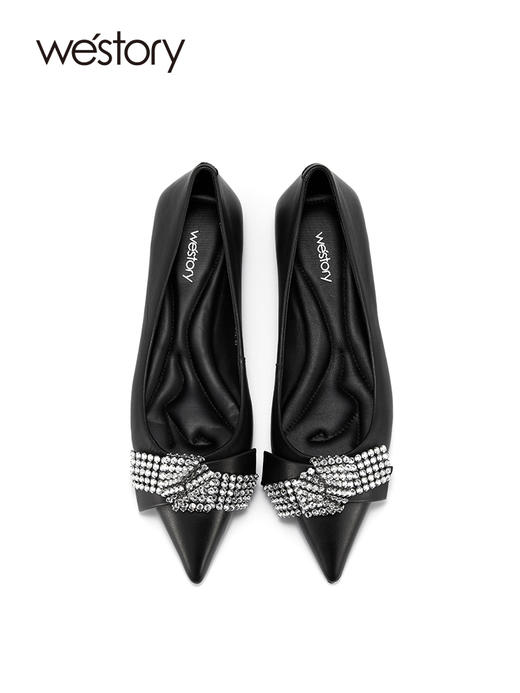 westory2022春季新款亮钻蝴蝶结平底鞋仙女甜美通勤单鞋真皮W22AE53841 商品图3