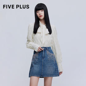 FIVE PLUS2022新款女春装肌理感气质衬衫女泡泡长袖系带宽松上衣2WN1013190