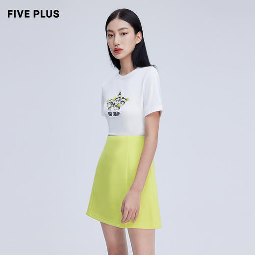 FIVE PLUS新款女春装刺绣短袖T恤女宽松设计感卡通套头衫纯棉2WN1024170 商品图2