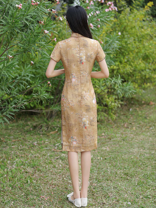 改良时尚，中长款双层苎麻旗袍TMY-6621 商品图4