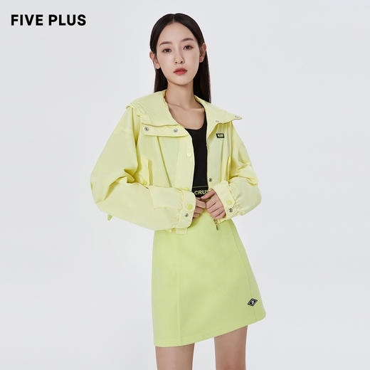 FIVE PLUS新款女春装连帽外套女短款长袖甜酷夹克潮拉链开襟2WN1044720 商品图1
