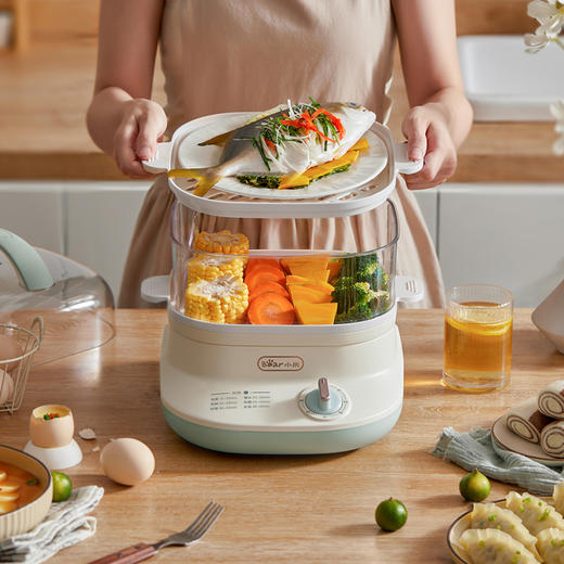 小熊电蒸锅 DZG-C60Q8 米黄色 双层蒸格+配积汁盘+不锈钢发热盘 商品图2