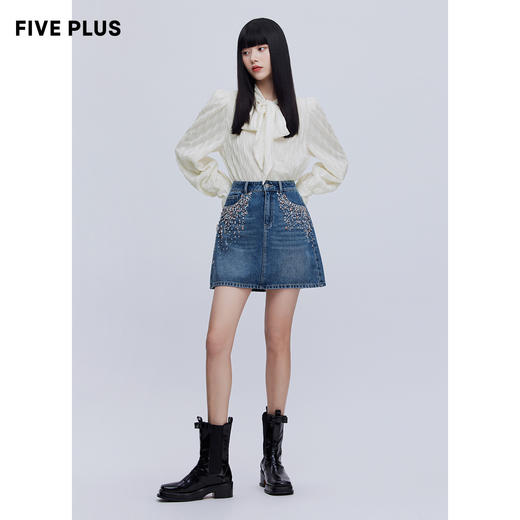 FIVE PLUS2022新款女春装肌理感气质衬衫女泡泡长袖系带宽松上衣2WN1013190 商品图1