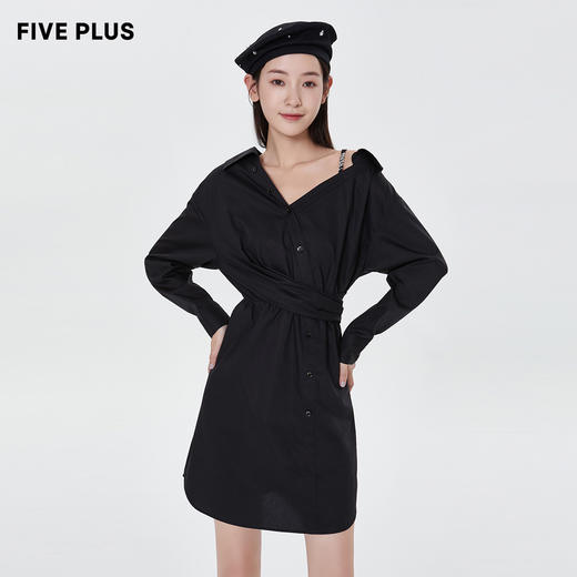 FIVE PLUS新款女夏装盐系气质露肩连衣裙女单排扣高腰衬衫裙2WN1085260 商品图1