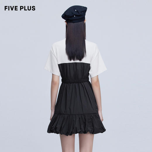 FIVE PLUS新款女夏装设计感拼接连衣裙女圆领短袖高腰蓬蓬裙2WN1080230 商品图3