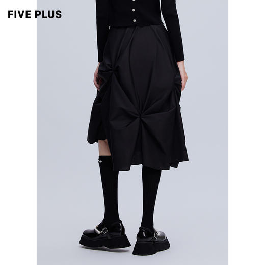 FIVE PLUS新款女春装设计感高腰半身裙女蝴蝶结褶皱中长裙子2WN1073110 商品图2