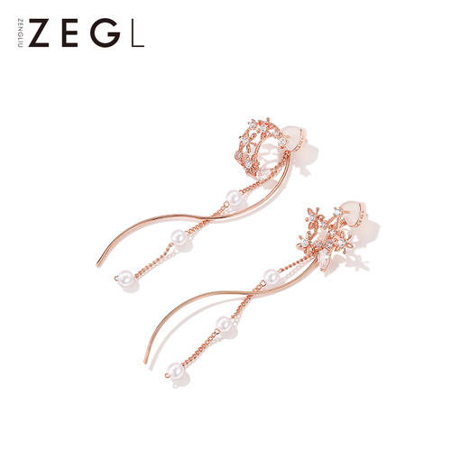 ZEGL月溅星河耳环女长款气质耳钉流苏耳坠2022年新款潮不对称耳饰 商品图2