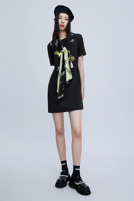 FIVE PLUS新款女春装刺绣短袖连衣裙女直筒宽松T恤裙毛织披肩2WN1084550 商品图1