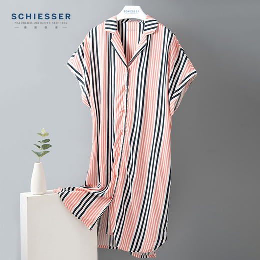 舒雅女士睡裙 粘纤梭织2022春夏新款家居服条纹开衫中裙31/19493D 商品图0