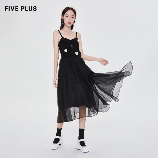 FIVE PLUS新款女春装不规则拼接吊带连衣裙女玫瑰花洋气长裙	2WN1083400 商品图0