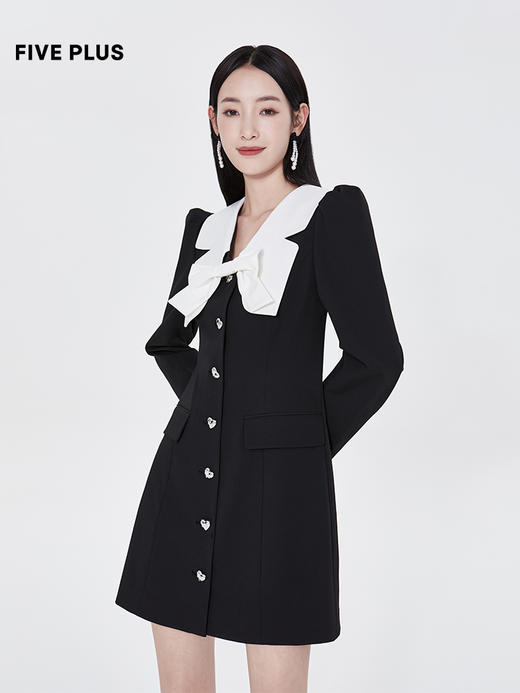 FIVE PLUS新款女春装设计感连衣裙女法式泡泡袖短裙子单排扣2WA1082220 商品图2