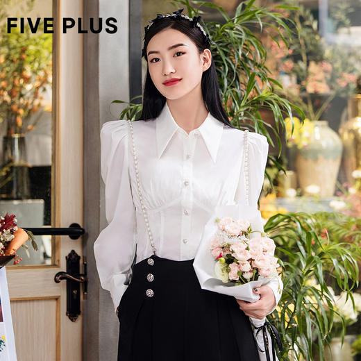 FIVE PLUS新款女春装设计感小众衬衫女泡泡长袖复古气质上衣2WN1014350 商品图0