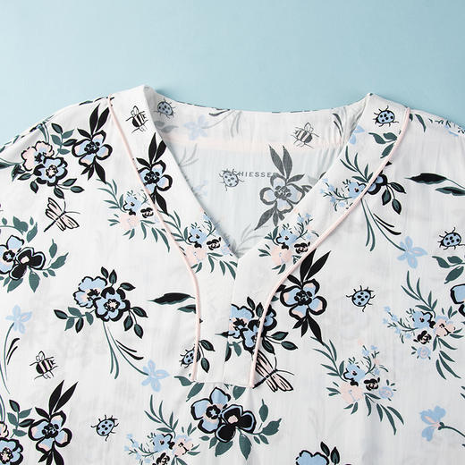 舒雅女士睡裙粘纤梭织家居服2022新款V领印花中裙31/19507D 商品图2