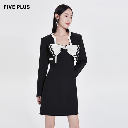 FIVE PLUS2022新款女春装蝴蝶结连衣裙女两件时尚套装搭外套裙2WA1102120 商品图2