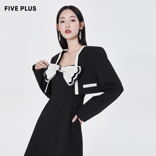 FIVE PLUS2022新款女春装蝴蝶结连衣裙女两件时尚套装搭外套裙2WA1102120 商品图0