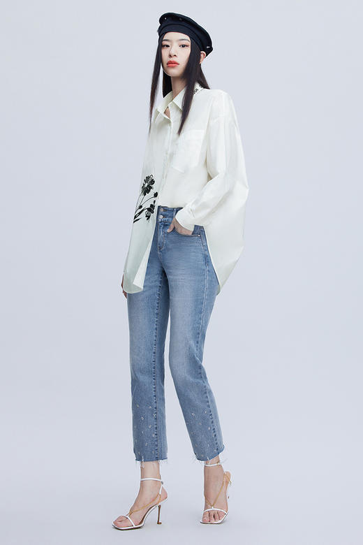 FIVE PLUS新款女夏装气质印花中长衬衫女宽松直筒开襟上衣潮2WN1010220 商品图2