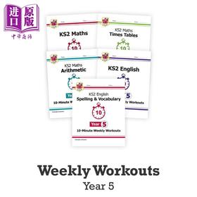 预售 【中商原版】英国CGP原版 Year 5 Maths & English 10-Minute Weekly Workouts bundle 小学5年级 英语数学练习5册套装 含答案