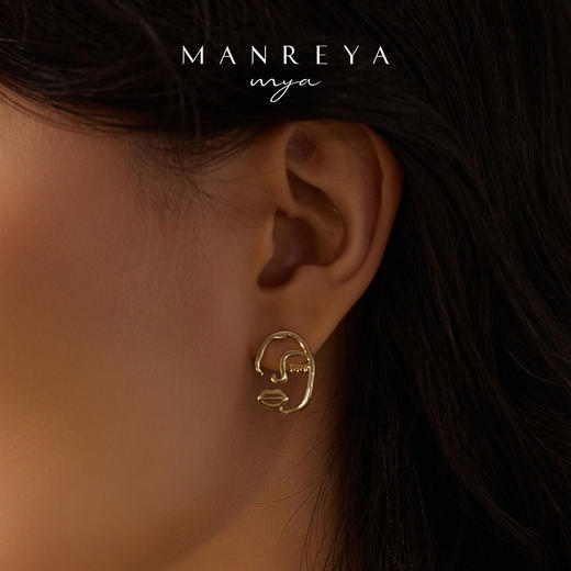 Manreya玛芮雅「沉睡维纳斯」极简风银镀金线条耳钉 商品图2