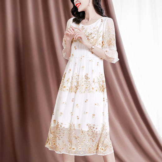 甜美优雅，桑蚕丝妈妈装女士连衣裙SM-82297555 商品图0