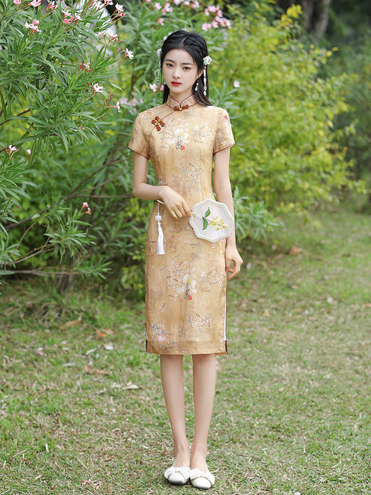 改良时尚，中长款双层苎麻旗袍TMY-6621 商品图2