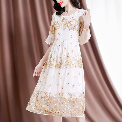 甜美优雅，桑蚕丝妈妈装女士连衣裙SM-82297555 商品图3