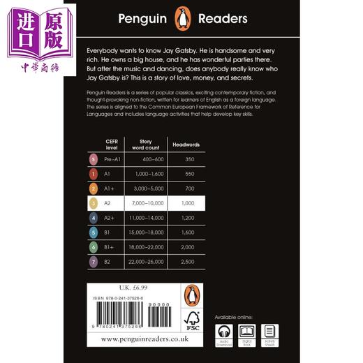 【中商原版】Penguin Readers Level 3 The Great Gatsby ELT企鹅分级文学经典3级 了不起的盖茨比 英文原版进口图书 儿童读物 商品图1