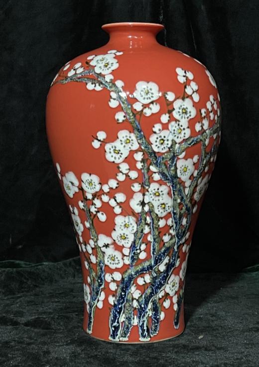 宁勤征：高温中华红颜色釉堆画梅瓶 商品图0