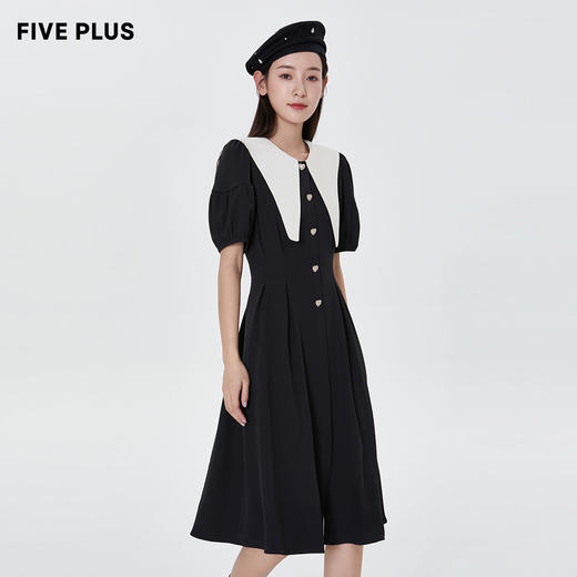 FIVE PLUS新款女夏装法式复古连衣裙女撞色海军领高腰裙子长2WN1085210 商品图0