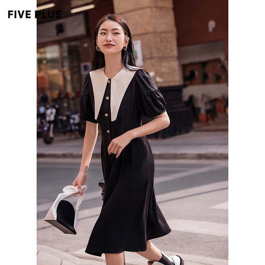 FIVE PLUS新款女夏装法式复古连衣裙女撞色海军领高腰裙子长2WN1085210 商品图1