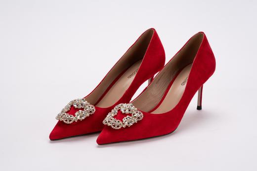 IUIU SECOND夏季气质羊皮绒面仿钻小跟女单鞋 商品图1