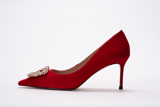 IUIU SECOND夏季气质羊皮绒面仿钻小跟女单鞋 商品图2