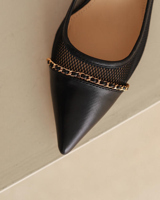 IUIU SECOND 春夏胎牛拼接网纱尖头浅口单鞋 商品图10