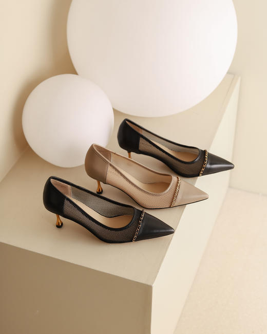 IUIU SECOND 春夏胎牛拼接网纱尖头浅口单鞋 商品图3