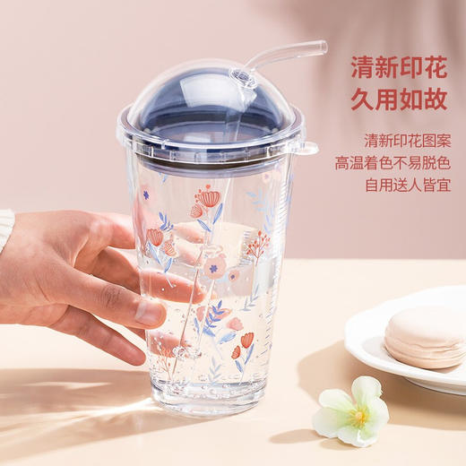 玻璃水杯带盖春夏季ins小清新印花送对象咖啡杯牛奶杯果汁饮料杯可爱吸管杯透明简约 可爱喵470ml单只礼盒装 商品图4