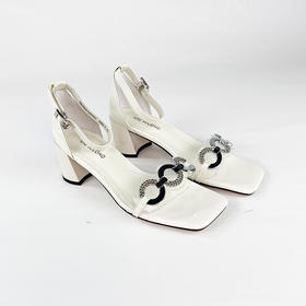 IUIU SECOND夏季时尚扣式牛漆方头中跟凉鞋