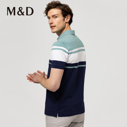 M＆D/名盾长绒棉条纹短袖polo衫夏新款男士商务休闲翻领薄T恤 商品图3