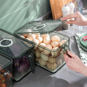 【收纳好物】厨房家用冰箱专用收纳盒带手柄计时保鲜塑料盒带盖密封隔板沥水盒