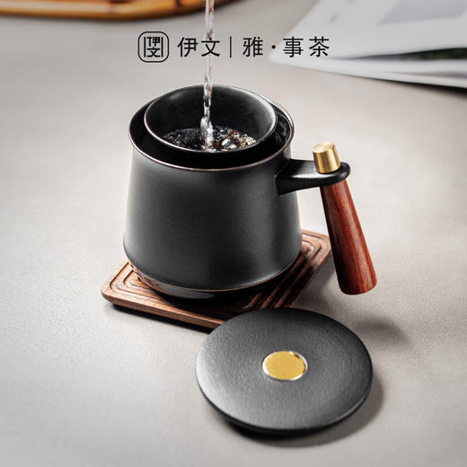 陶瓷办公室会议杯描金茶水分离泡茶杯防烫带盖大容量家用喝水杯子 尚贤泡茶杯（黑）VN29 商品图4
